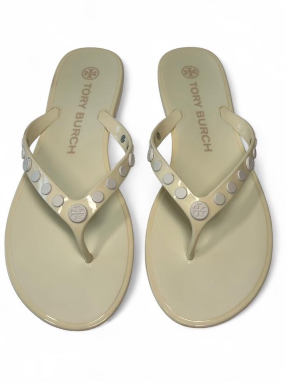 Tory Burch Light Cream Studded Thong Sandals. Size 7